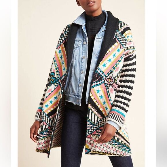 Anthropologie Aldo Martins Josefana Sweater Coat Jacquard Size Small - Picture 1 of 16